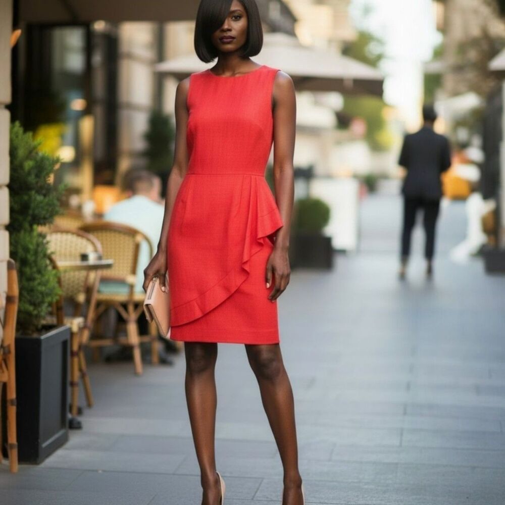 J. Crew Dress Women's Size 10 Red Cha Cha Peplum Linen Preppy Office Knee-length